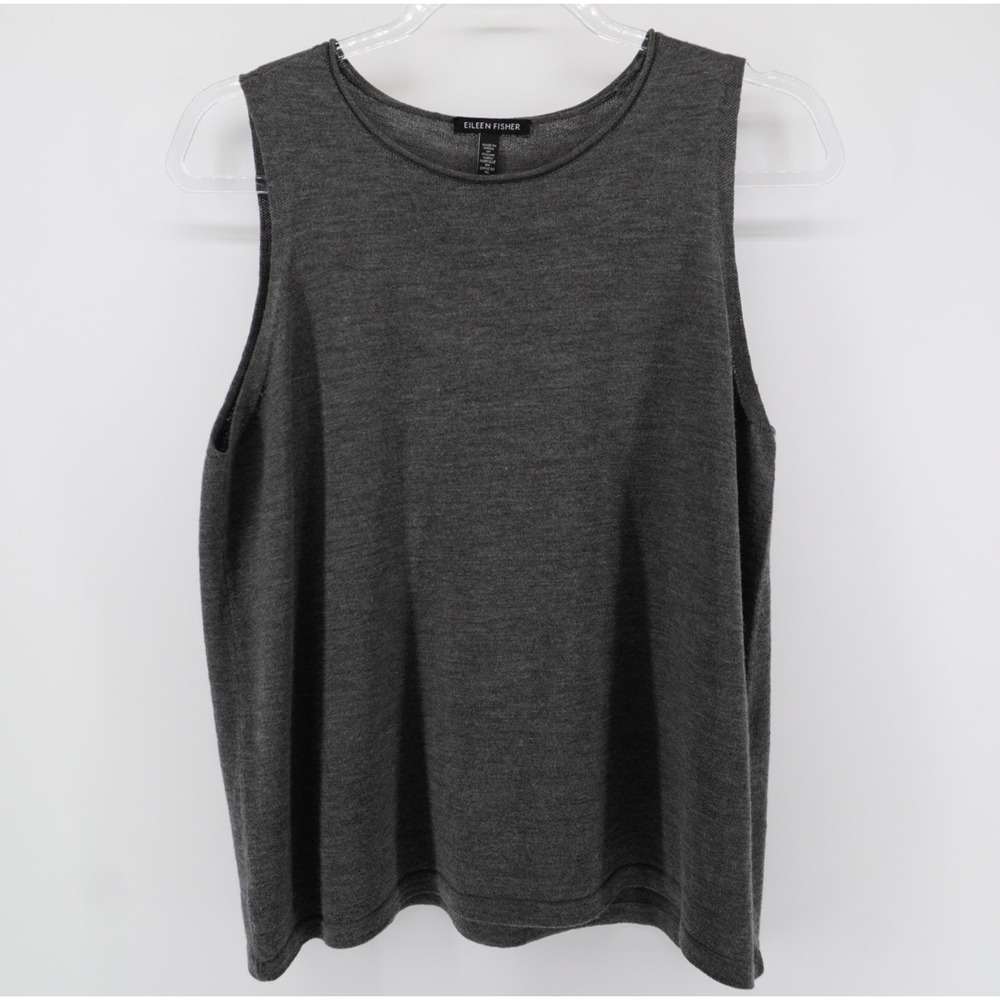 Eileen Fisher Womens Gray 100% Extra Fine Merino Wool Sleeveless Knit Top Medium